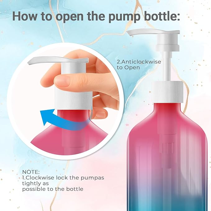 Empty Plastic Bottles with Pump Dispenser, 500ml Gradient Bottle, 3 Pack