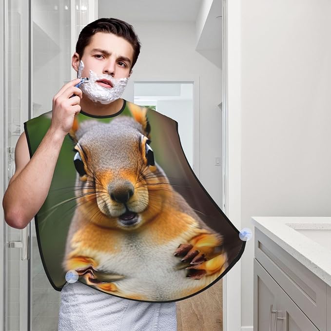 Squirrel Funny Animal Print Beard Bib Apron For Men, Beard Hair Catcher For Men Shaving Trimming,Beard Cape Cloth