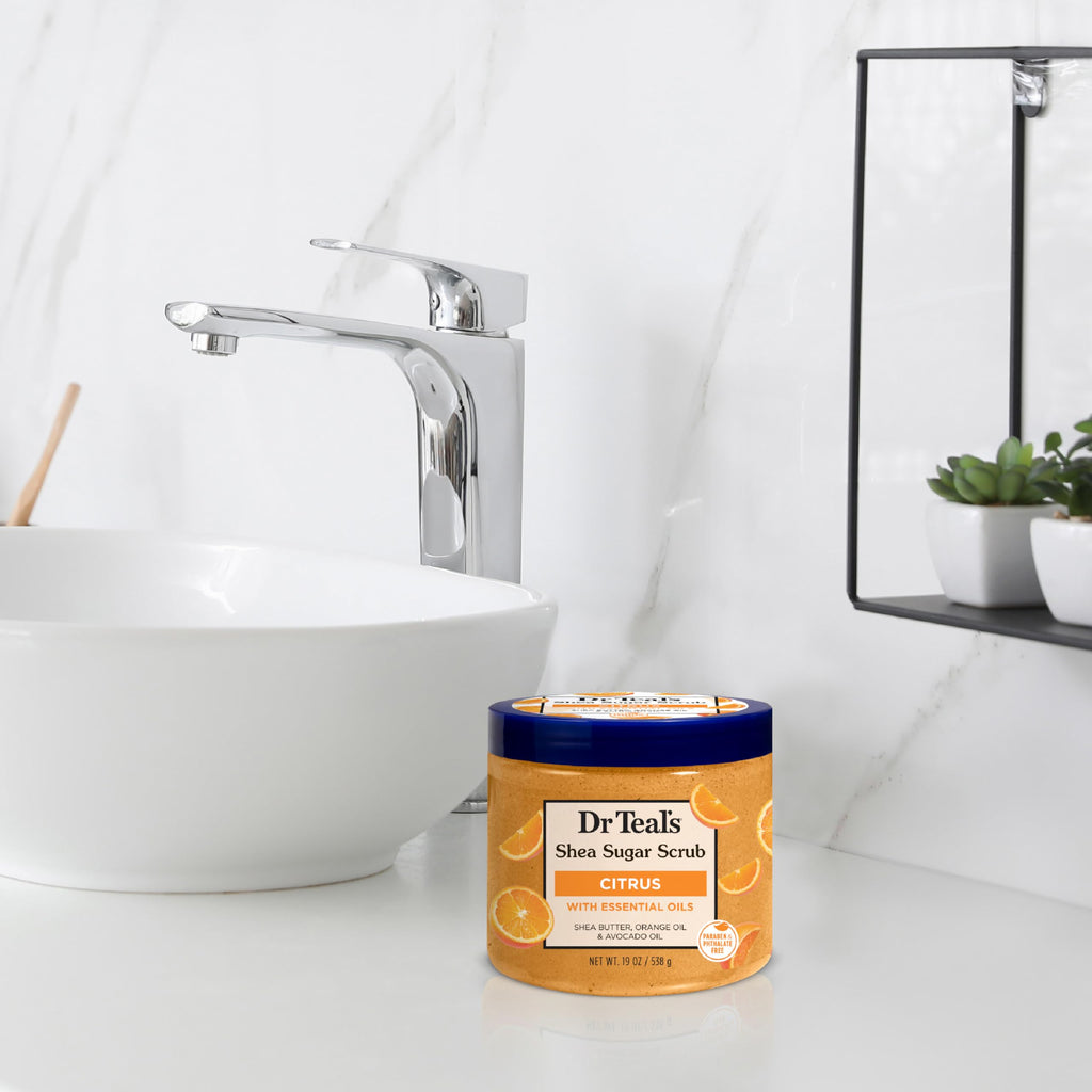 Dr Teal's Shea Sugar Body Scrub, Citrus with Essential Oils & Vitamin C, 19 oz (Pack of 3)