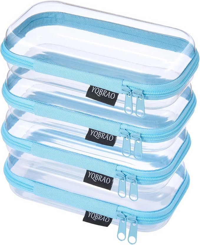 YQBRAO Clear Hard Shell Zipper Cases, 4 Medium Makeup Organizers