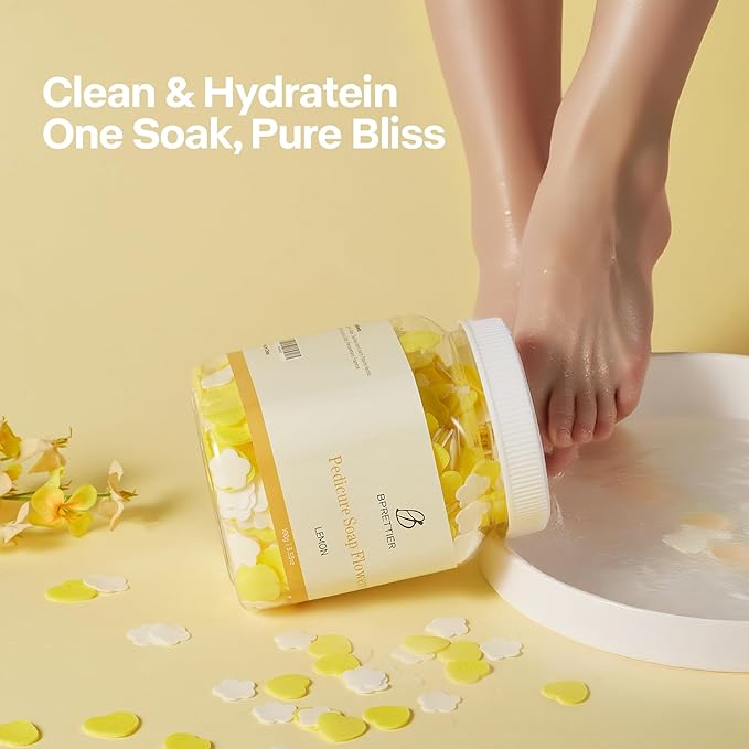 Pedicure Soap Flowers Foot Soak Petals Sheet for Softens Dead Skin Moisturizing Relaxing Spa Feet Birthday Pedi Nail Party (Lemon)