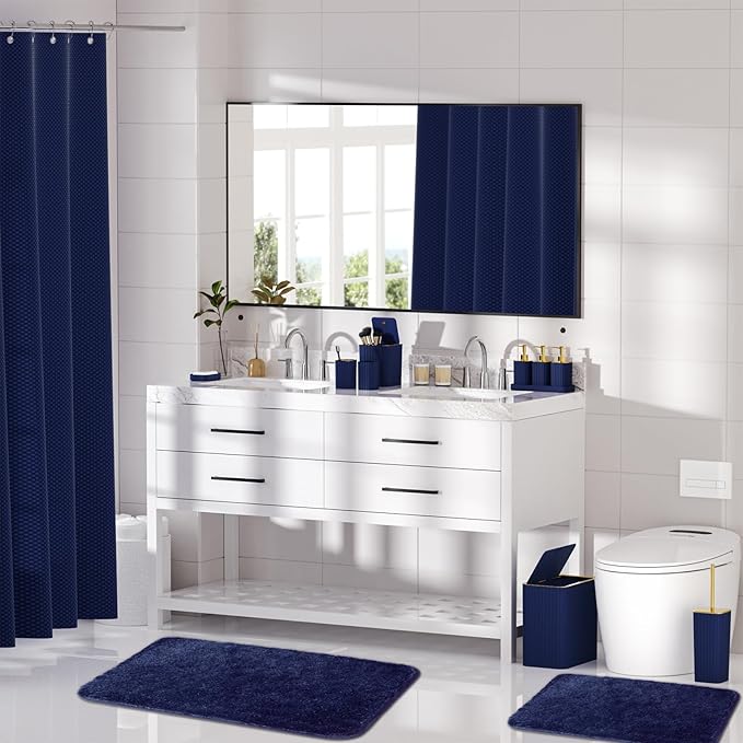 InnJoey Bathroom Accessory Set - Bathroom Set, 12PC Bathroom Accessories Set, Navy Blue Bathroom Accessories Set, Mini Trash Can, Toilet Brush, Trash Can & Soap Dispenser