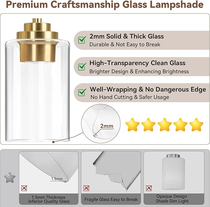 VerRon 19" Gold Modern Vanity Lights Over Mirror with Clear Glass Shades