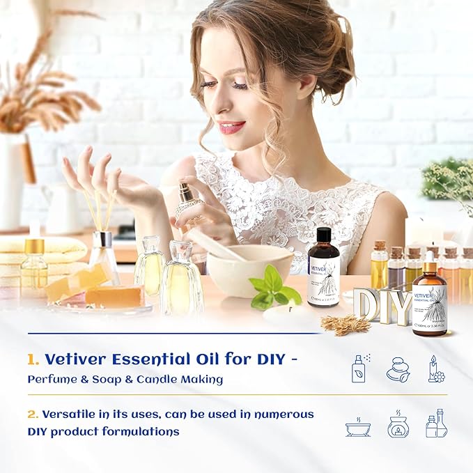 HIQILI Vetiver Essential Oil for Skin, Perfume, Aromatherapy
