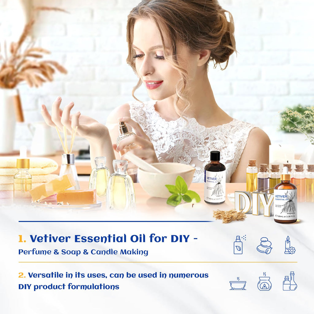 HIQILI Vetiver Essential Oil for Skin, Perfume, Aromatherapy