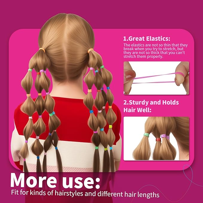 Teenitor 2000Pcs Elastic Hair Ties Toddler, Elastic Rubber Bands Baby Hair Ties, Multi Color Hair Ties for Little Girls Elastic Small Rubber Bands for Kids Baby Girls Toddler Elastic Ties Colorful