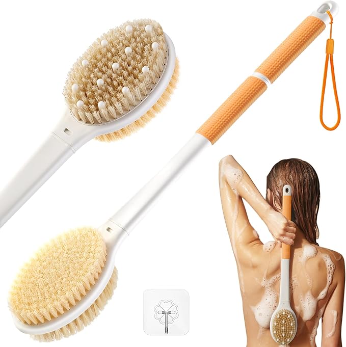 Dry Brushing Body Brush for Massage - Natural Boar Bristle Exfoliating Brush with Massage Nodes for Lymphatic Drainage, Cellulite, Blood Circulation Improving Skin Health for Women Men Elderly(Black)