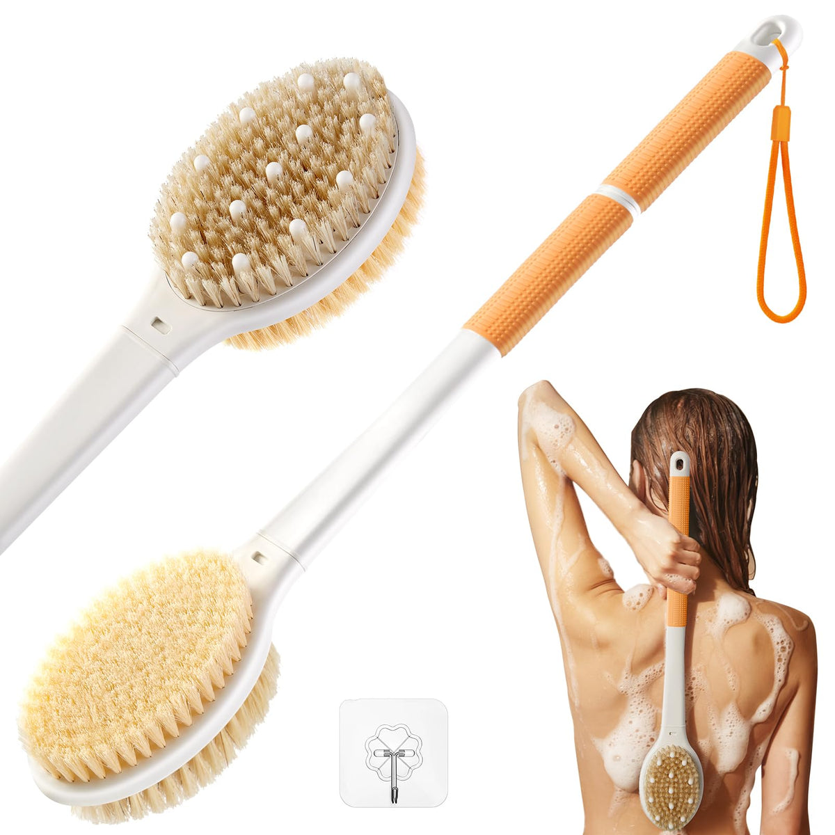 Dry Brushing Body Brush for Massage - Natural Boar Bristle Exfoliating Brush with Massage Nodes for Lymphatic Drainage, Cellulite, Blood Circulation Improving Skin Health for Women Men Elderly(Grey)