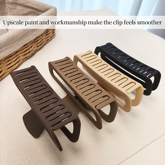 Nalodu 5 Inch Large Hair Claw Clips, No Slip Matte Square XL Hair Clips for Thick Long Curly Hair, Women's Big Rectangle Strong Clips, 4 Pack