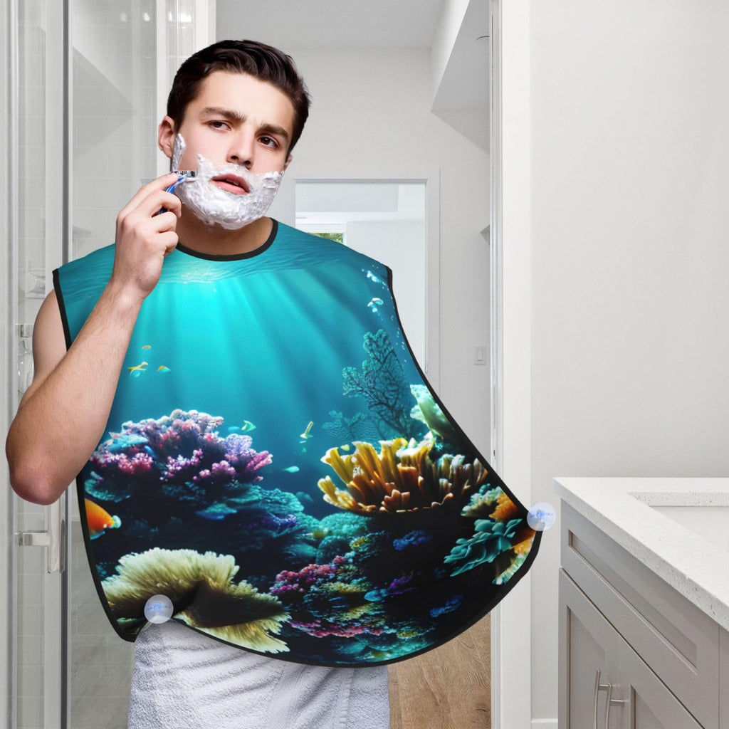 YQxwJL Underwater Scenery Print Beard Bib Shaving Apron, Beard Hair Trimming Cape Gift For Dad
