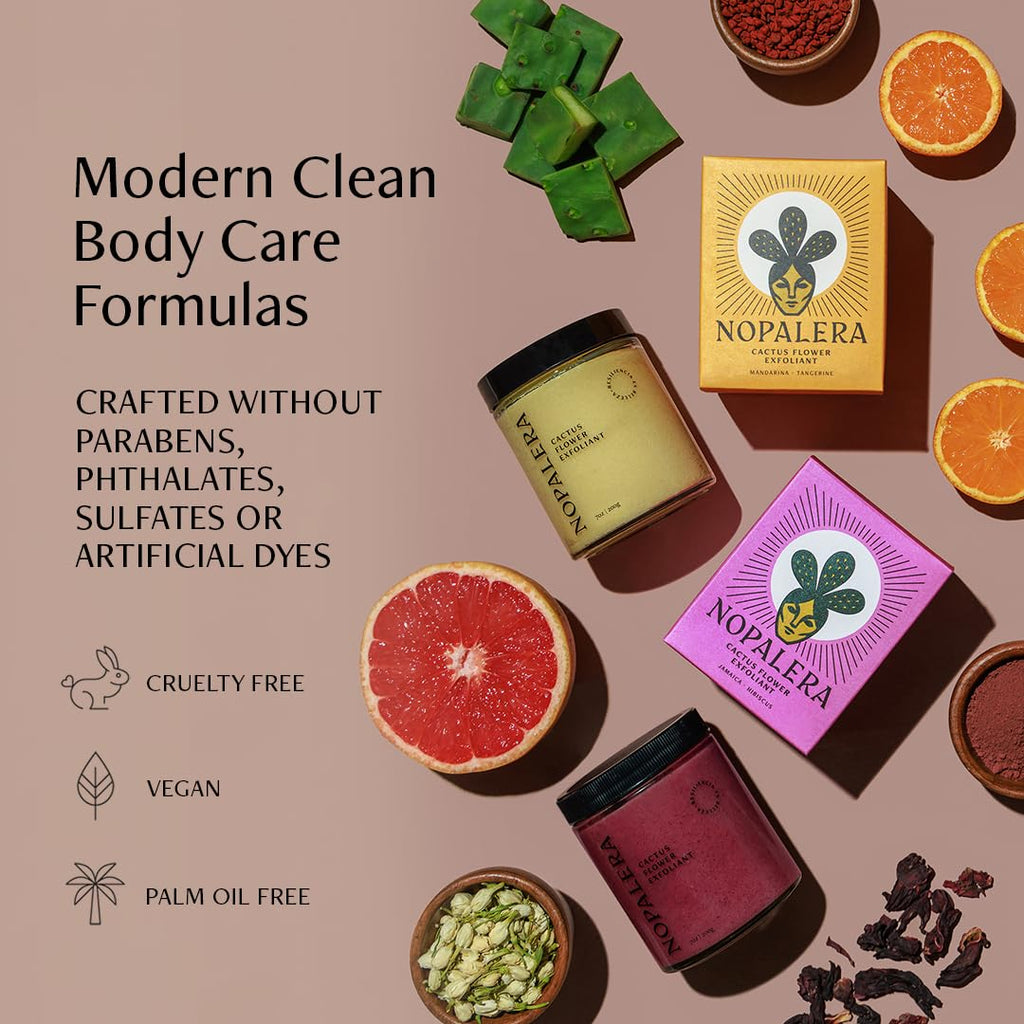 Nopalera Mandarina Cactus Flower Exfoliant - Face & Body Scrub, 3-in-1 Cleanser, & Moisturizer, Vegan, Cruelty-Free, Natural Citrus Scent, Dye Free, 6 oz.
