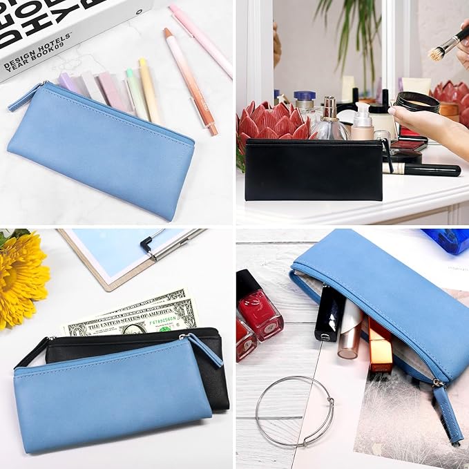 SumDirect PU Leather Cosmetic Bags - Small Soft Makeup Pouches for Purse with Zipper, Simple Comestic Organizer