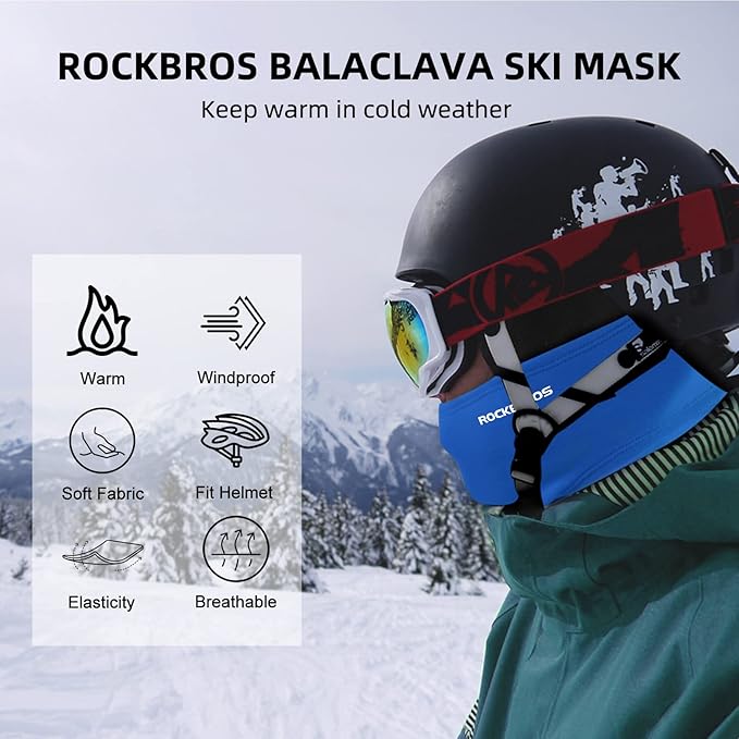 ROCKBROS Cold Weather Balaclava Ski Mask for Men Windproof Thermal Winter Scarf Mask Women Neck Warmer Hood for Cycling (Blue)