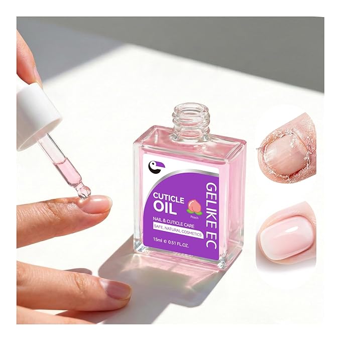 Gelike EC Nail Cuticle Oil - Peach Scent Organic Nail Moisturizing With Natural Jojoba Vitamin B & E for Nail Bed ＆ Damaged Nails Repair Treatment- Cuticle Cream for Nail Growth and Strength(15ml)
