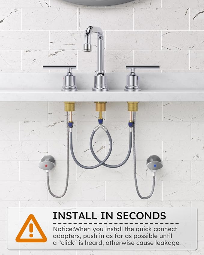 WOWOW Widespread Bathroom Faucet Chrome 8 inch Bathroom Sink Faucet Adjustable 3 Pieces Basin Faucets 360° Swivel Spout Modern Lavatory Faucet Vanity Faucets Water Supply Lines Quick Install Pipe