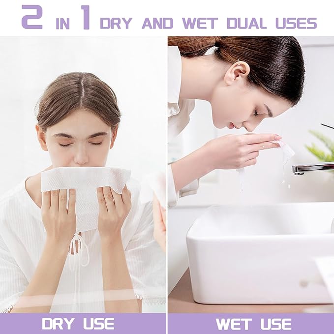 Disposable Face Towel 200 Count, Soft Cotton Face Towels, Dry Wipes Facial Cloths Towelettes for Washing and Drying, Lint Free Facial Tissue for Skincare, Makeup Remover and Cleansing