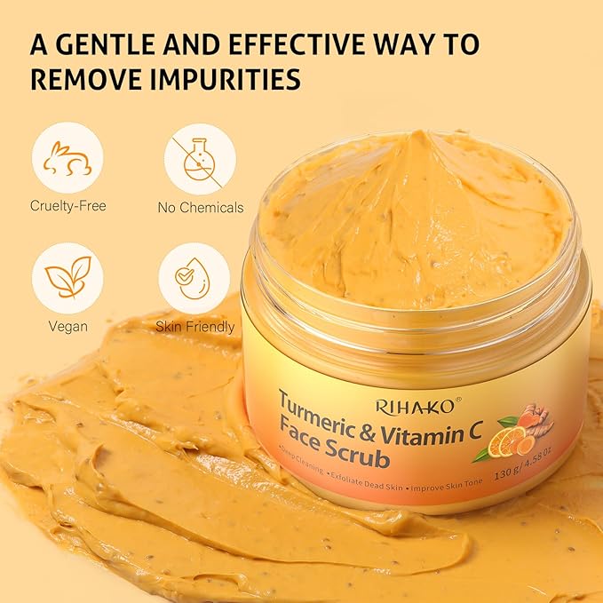 Easter Gifts for Women Turmeric Vitamin C Face Scrub-Turmeric Microdermabrasion Exfoliating Facial Scrub Vitamin C Face Exfoliator