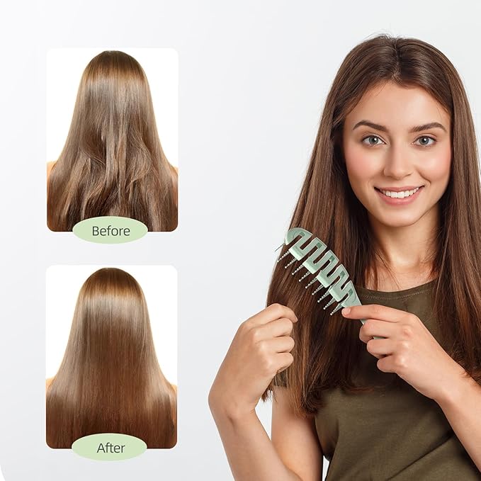 Ecoed Detangler Hairbrush, Soft Bristle Detangling Brush for Straight, Wavy, Curly and Fine Hair, Dry and Wet, Quick Smoothing for Women and Men, Eco-Friendly & Sustainable Material (Green)
