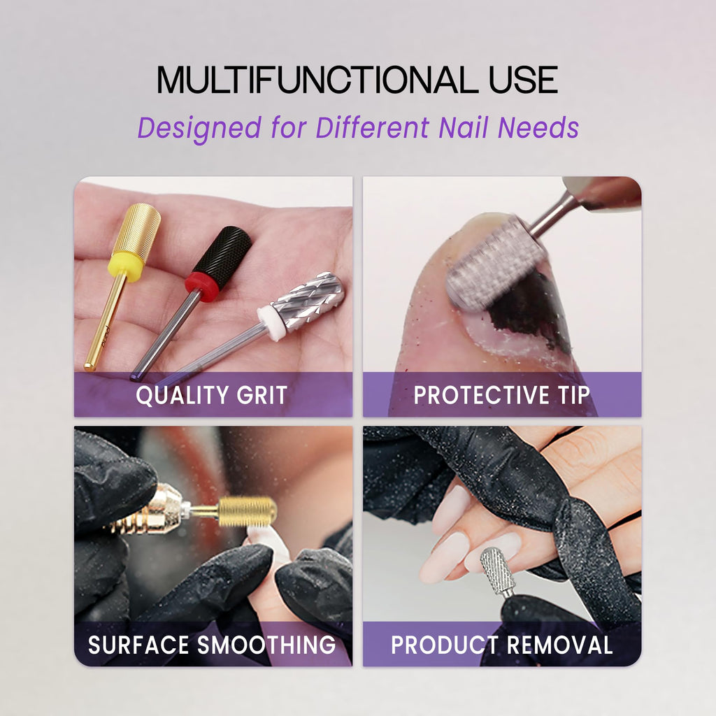 PANA 3/32" Large Smooth Round Top Safety Carbide Nail Drill Bit for Gel Polish & Acrylic Removal Nail Salon Manicure Pedicure Electric File Tools (Large Barrel - DLC Black, Extra Fine)