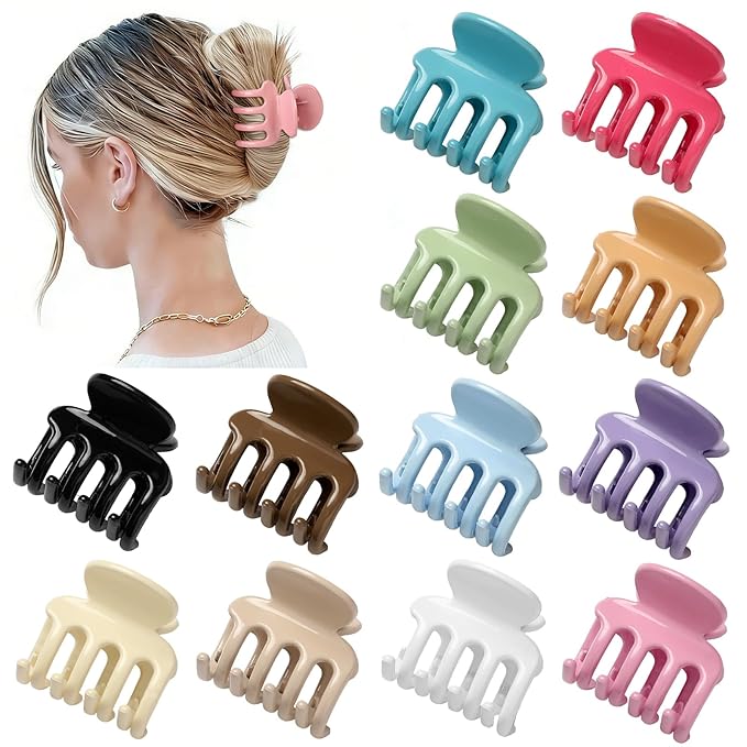 Sisiaipu 12Pcs Hair Clips for Women 1.8 Inch Small Claw Clips for Thin Hair Medium Hair Claw Clips for Thick Hair Accessories for Women Girls (Gloss Colorful)