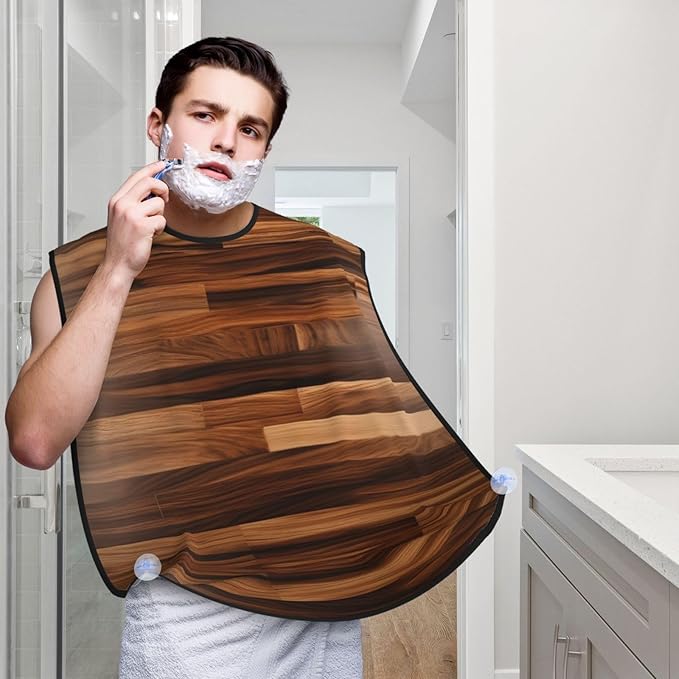 NOUZU Wood Grain Print Beard Bib Apron For Men, Beard Hair Catcher For Men Shaving Trimming,Beard Cape Cloth