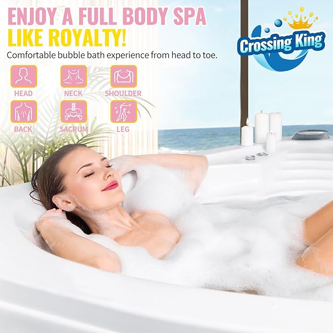 Bubble Bath Mat Tub Spa Massager, Portable Spa Bubble Bath Massager with Upgraded Powerful Suction Cup, Electric Air Pump, Pillow and Remote Control for Relaxation 45 * 17in (Pink)