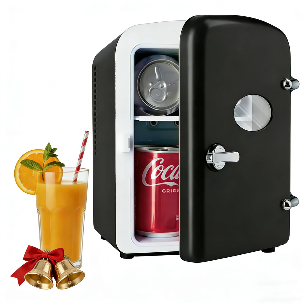 Simple Deluxe Mini Fridge with Observation Window, 4 Liter/6 Can Portable Cooler & Warmer Freon-Free Small Refrigerator, Compact for Skincare, Beverage, Food, Cosmetics, Black New