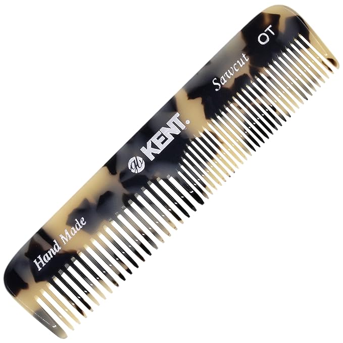 Kent OT 4.5 Inch Small Graphite Double Tooth Hair Pocket Comb, Fine/Wide Tooth Comb For Grooming Styling Hair, Beard and Mustache, for Men, Women and Kids. Saw Cut Hand Polished. Handmade in England