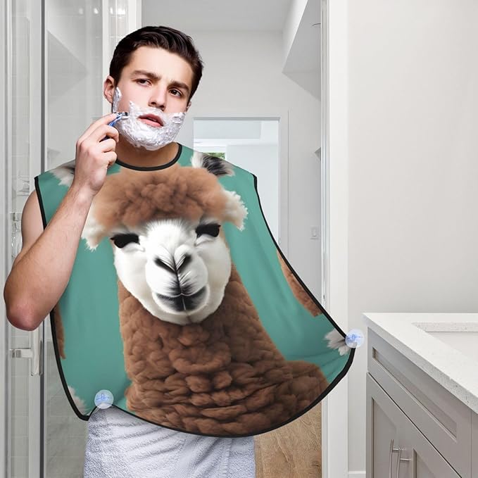 NOUZU Alpaca Llama Print Beard Bib Apron For Men, Beard Hair Catcher For Men Shaving Trimming,Beard Cape Cloth, Black