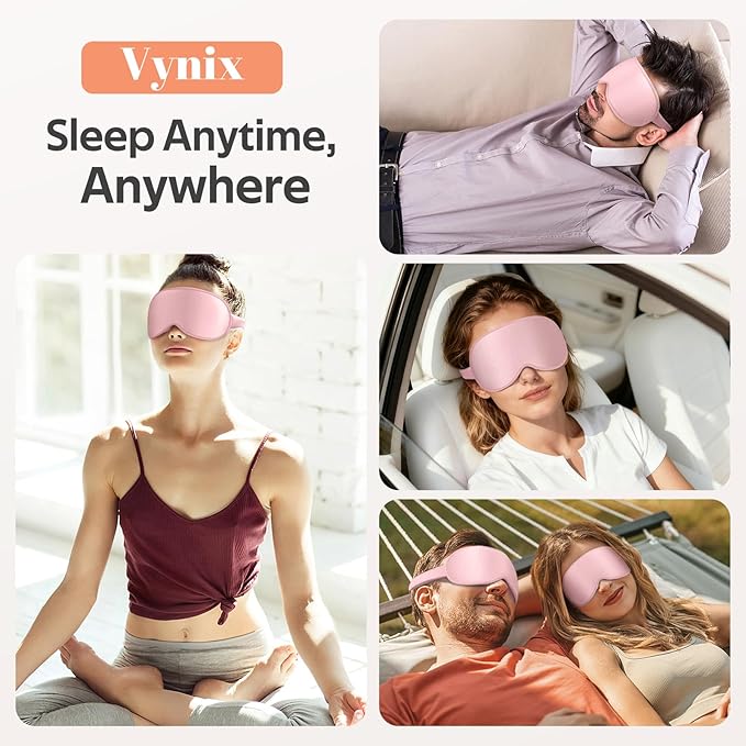Vynix® Sleep Mask for Women Men - 100% Blackout Eye Masks for Sleep - 3D Soft Sleeping Mask for Side Sleepers - Zero Pressure Lash Extensions Eye Cover Shade for Airplane Travel Essentials, Pink