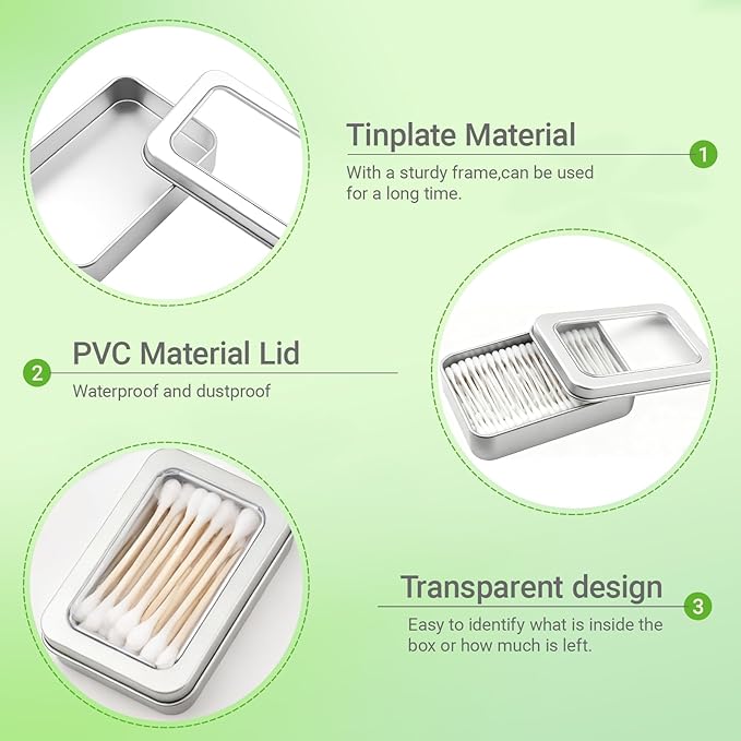 2-Pack Cotton Ball Holder for Travel & Bathroom - Dental Floss Qtip Dispenser Holders - Portable Travel Floss Case Box - Empty Metal Cotton Swab Hair Ties Floss Picks Containers w/Dustproof Lid