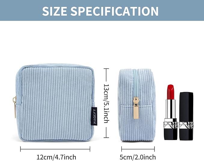 MAGEFY Small Makeup Bag Mini Make up Pouch Cute Cosmetic Bag for Women Travel Purse Essentials Bags with Slip-in Pockets (Blue)