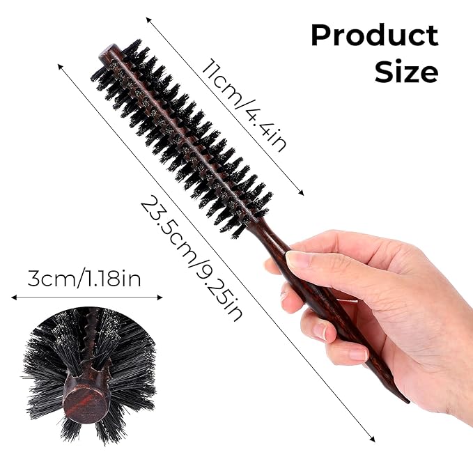 DOPENSPI Boar Bristle Round Hair Brush, Small Round Hair Brush with Wooden Handle Portable Beard Brushes for Men Boar Bristle Brushes for Men & Women