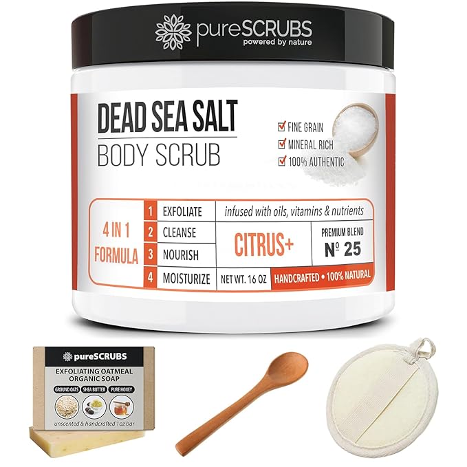 pureSCRUBS Premium Citrus Body Scrub Set, Exfoliating Dead Sea Salt Scrub
