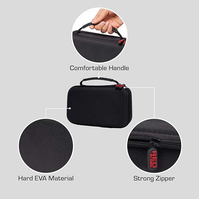 RED by Kiss Men Grooming Portable Organizer BagTravel Pouch (Black) Organize Shaver Trimmer Clipper Hair Comb Convenient Mesh Inner Pocket, Hard Zipper, Handle, Water Resistant Exterior