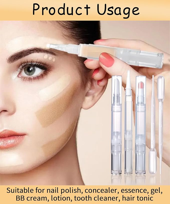 uadbau 6 Pcs 3ml Empty Cuticle Oil Pen with 4 Pcs Transfer Pipettes - Transparent Nail Oil Twist Pens with Brush Tip for Nail Oil, Eyelash Growth Liquid, Cosmetic Lip Gloss Container Applicators