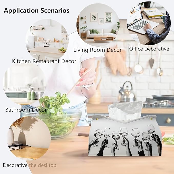 Blck And White Cheers Leather Tissue Box Cover Rectangle,Holiday Party Decor Toilet Paper Box Holder,Decorative Facial Paper Case for Living Room Bathroom Kitchen Office Desk,9.8x5.9x5.9In
