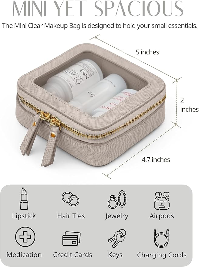 Popvibe Clear Makeup Case Toiletry Bag Travel Medium Clear Cosmetic Bag with Zipper, Make Up Bag Organizer Traveling TSA Approved Transparent Bag Car for Essentials, Mini & Medium, Stone