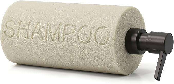 Indecor Home Resin Tan Sandstone Shampoo Engraved Bottle Refillable Pump Dispenser, Durable Waterproof Resin Construction for Bath, Shower - Tan Sandstone ORB Pump