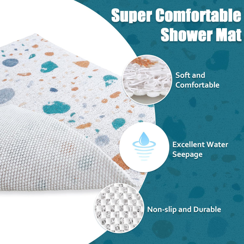 Shower Mat Anti Slip - 24x24 Inch Soft Comfort Bath Mat with Drainage Holes, PVC Loofah Massage Bathmat for Shower, Tub, Bathroom, Wet Areas, Quick Drying