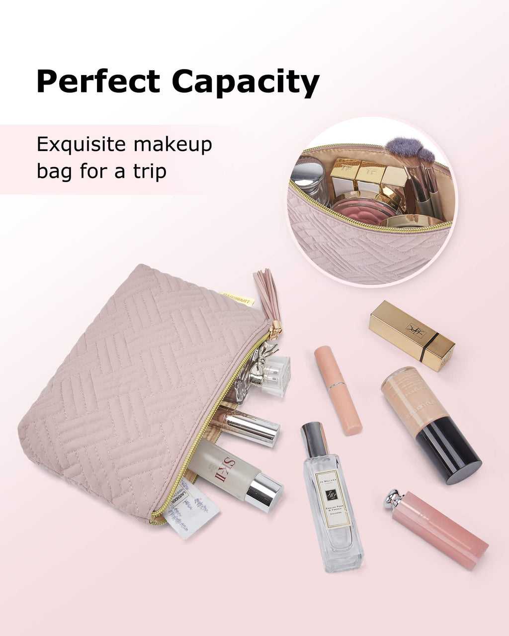 BAGSMART Small Makeup Bag with Tassel, Soft Cosmetic Pouch 8.7"