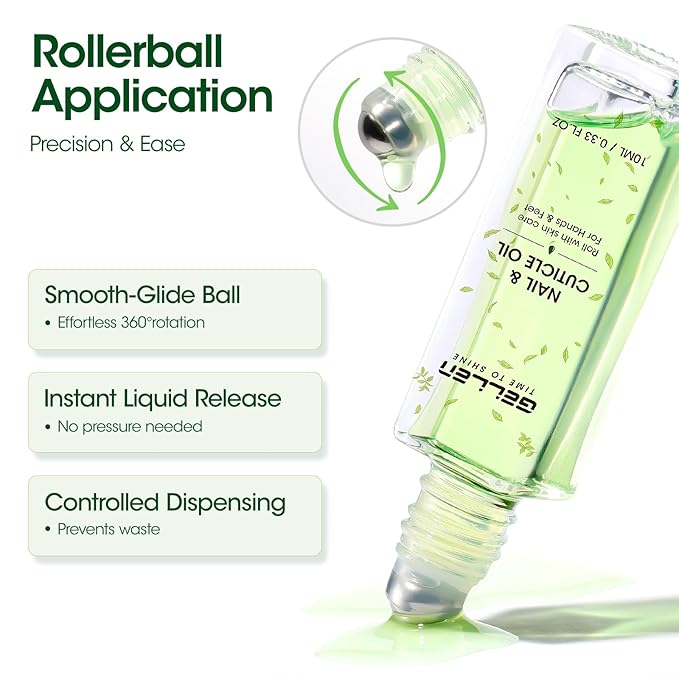Gellen Cuticle Oil, Roll-On Nail Growth Oil, Nail Oil for Nail Growth & Repair & Strength, Green Citrus Avocado Baobab Oils Vitamin E, Nail Care for Damaged Skin & Thin Nails, Soften & Nourish Cuticle