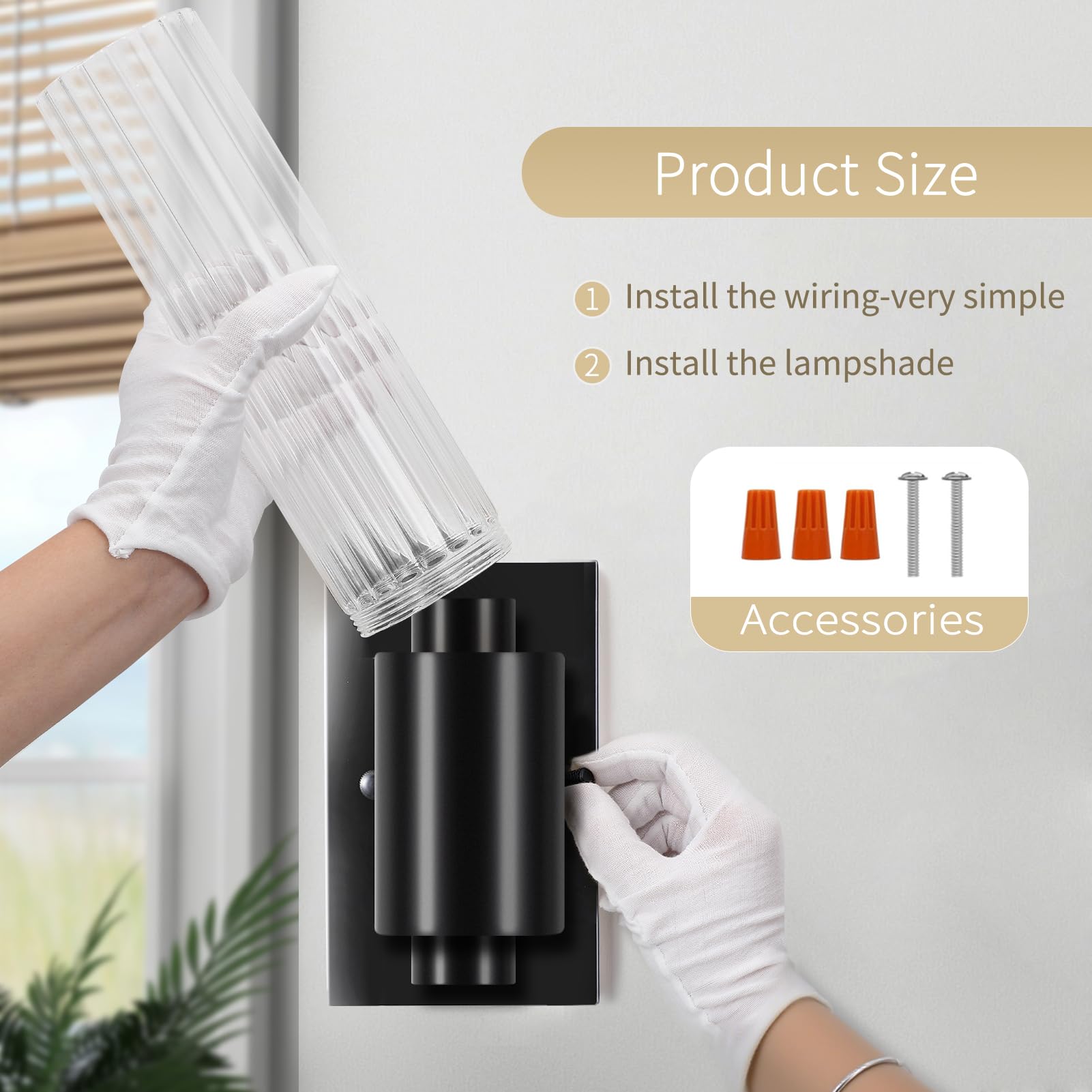 21" Bathroom Vanity Sconces Set of 2, Black Hardwired Wall Sconces Set of Two with Threaded Glass Shade, Modern Up Down Wall Decor Set of 2 for Bathroom Living Room Bedroom Hallway-Bulb Not Included