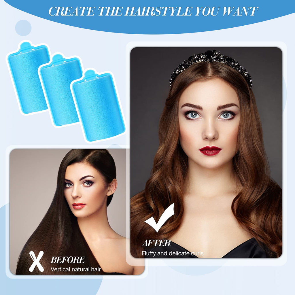 Geyoga 18 Pieces Blue Sponge Hair Rollers For Women, 1.4 X 2.6 In