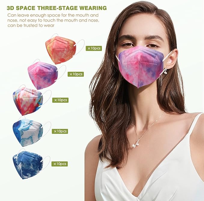 Wecolor KN95 Face Masks 50 Pack 5-Ply Breathable Safety Respirator Cup Dust Disposable KN95 Mask