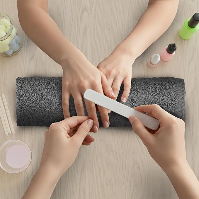 STF Linen 24 Pack Dark Grey Hand Towel 100% Cotton Spa Towel – 16x27 inches Highly Absorbable Facial Towels Gym, Hair Towel and Face Towel Bulk Small Towels (Not Bleach Proof)