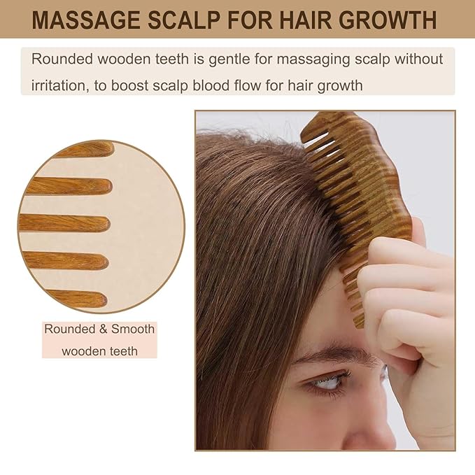 Moreinday 2 Pack Wooden Comb, Beard Comb for Men, Hair Combs for Women