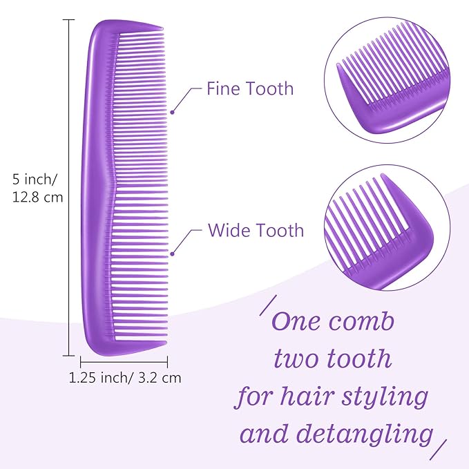 Leinuosen 12 Pieces Pocket Hair Combs, Fine Tooth Combs, Purple