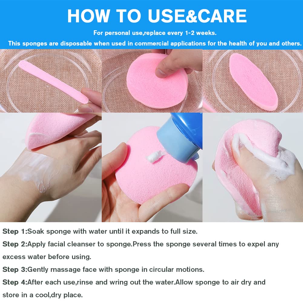 Facial Sponge Compressed,120 Count PVA Professional Makeup Removal Round Face Wash Sponges Spa Pads Exfoliating Cleansing for Women,Yellow,Pink