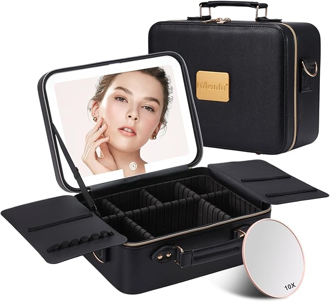Mocado Travel Makeup Bag with Mirror Makeup Case with Brushes Dividers